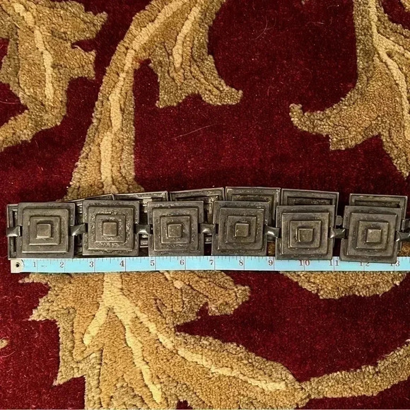 Escada Women’s Vintage Designer Geometric Silver/Black Antique Metal Chain Belt - Picture 13 of 14
